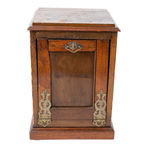 Antique Victorian Firewood / Coal Box With Cast Brass Hardware, Tilting Front Panel & Recessed Bin