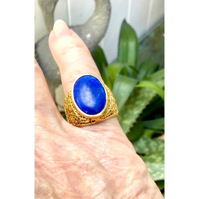 Gold 18k Gold Filigree Lapis Lazuli Ring For Sale - Image 8 of 11