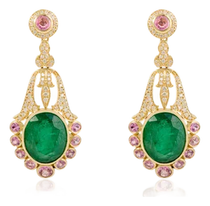17.67 Carat Emerald Sapphire Vintage Chadelier Earrings- A Pair