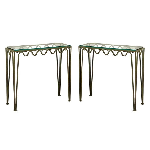 Metal Verdigris 'Meandre' and Glass Consoles by Design Frères - a Pair For Sale - Image 7 of 7
