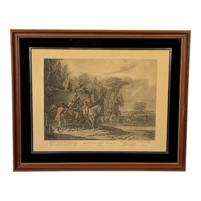 Antique English Fox Hunt Bachelor’s Hall Plate 1 Framed Art Lithograph For Sale
