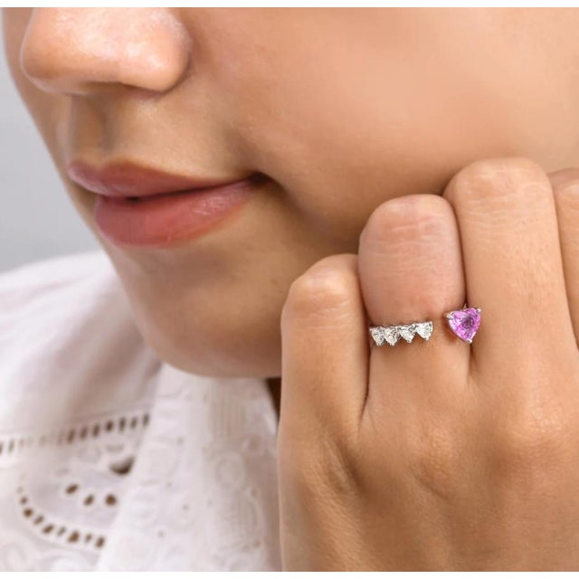 Natural 1.48 cts pink sapphire 048 cts diamond ring in 18k gold For Sale - Image 9 of 18
