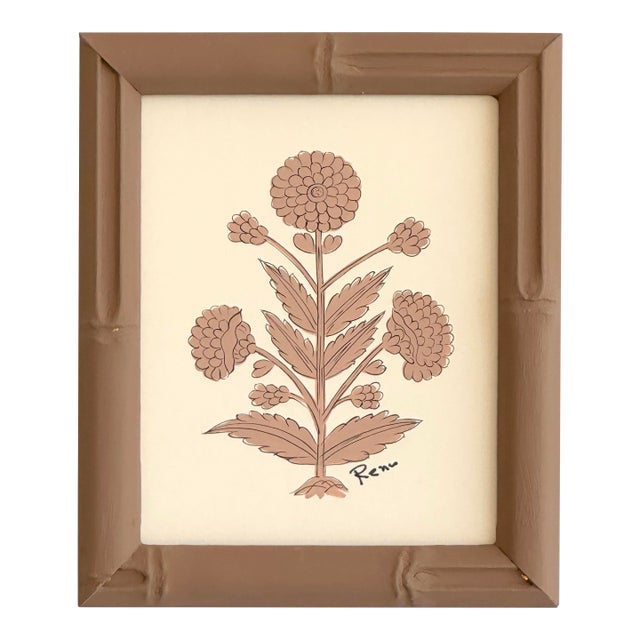 Hand-Painted Jaipuri Brown Floral Motif Painting in a Hand-Painted Frame For Sale
