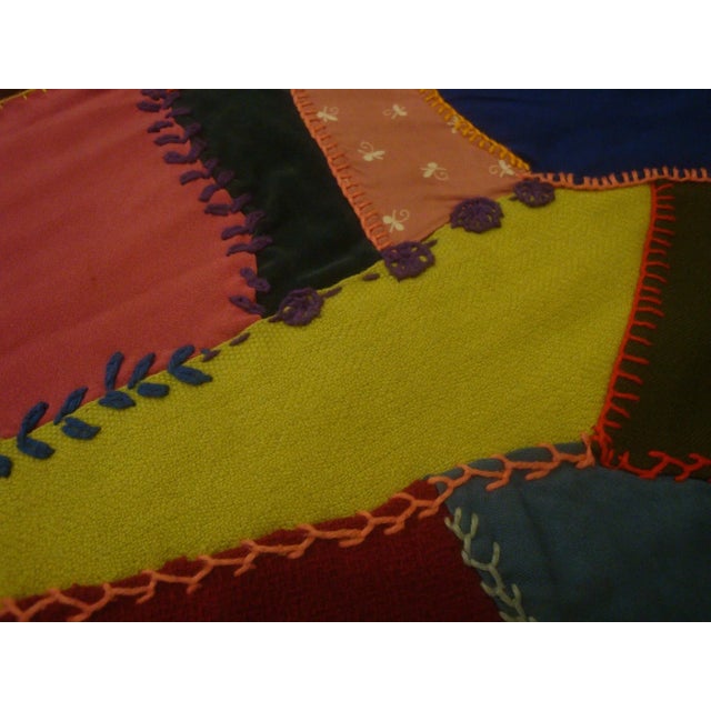 Embroidered Crazy Quilt Textile Blanket Folk Art For Sale - Image 4 of 13