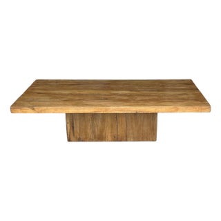 1960s Organic Modern Solid Teak Coffee Table With Sculptural Pedestal Base For Sale