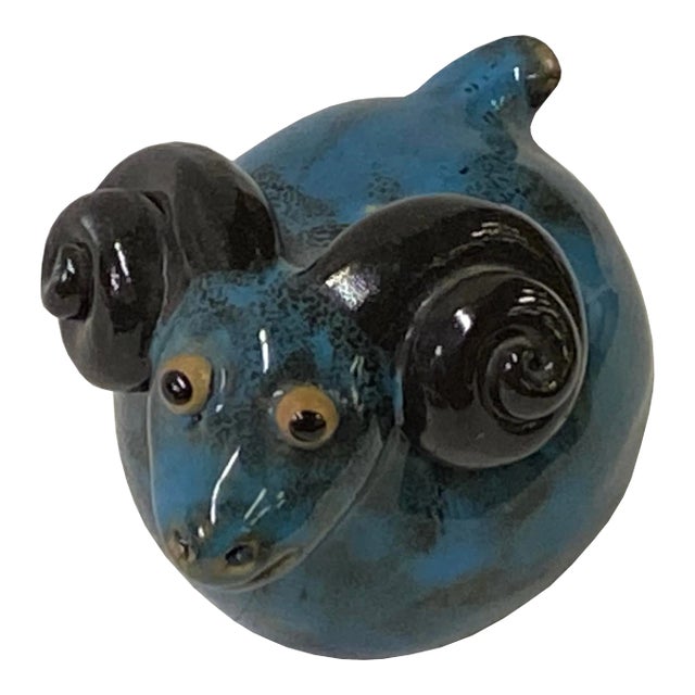 Handmade Navy Blue Ram Small Ceramic Animal Figure Display Art For Sale