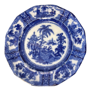Antique Kyber Flow Blue England Porcelain 10" Dinner Plate