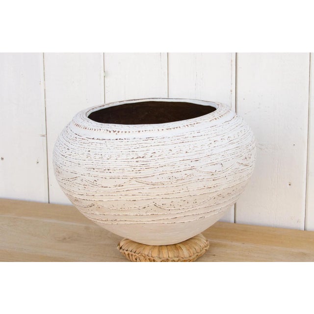 Tribal Antique African Terracotta White Nupe Pot For Sale - Image 3 of 9