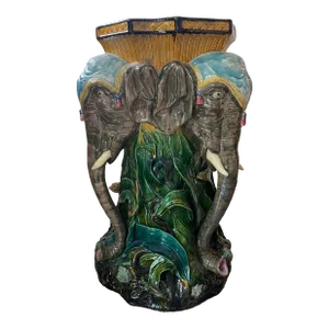 19th Century French Majolica Pedestal With Elephants