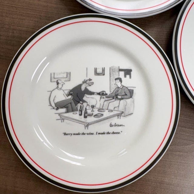 1990s Vintage New Yorker Plates, Set of 3 | Restoration Hardware Wine Cartoon For Sale - Image 5 of 11