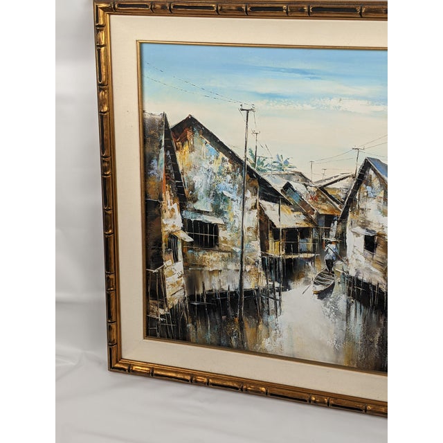 Mid 20th Century Attributed to Trần Quang Hiếu, Signed Vietnamese Stilt Village Oil Painting For Sale - Image 15 of 18