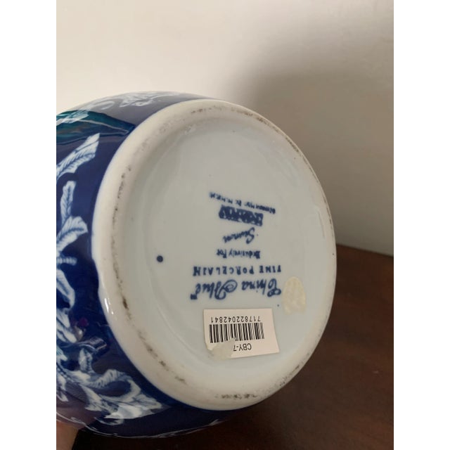 Early 21st Century Round Blue and White Glaze Ceramic Vase For Sale - Image 5 of 6