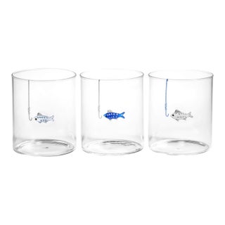 Tidal Sip Fish Glass Tumblers, 3-Piece Assorted Set For Sale