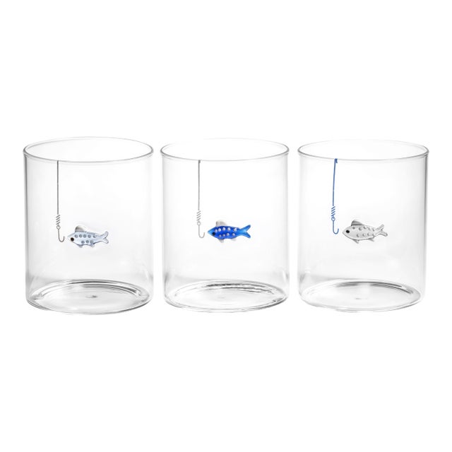 Tidal Sip Fish Glass Tumblers, 3-Piece Assorted Set For Sale