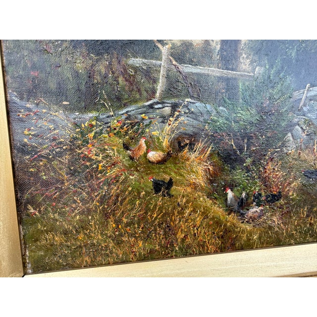 Antique Oil Painting Landscape by Maxwell 1885 Trees Water Mountains Gold Frame For Sale - Image 6 of 12