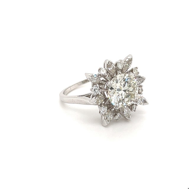 Modern 3.01 Carat Round Cut Lab Grown Diamond Ring With Marquise Cut Diamond Halo For Sale - Image 3 of 6
