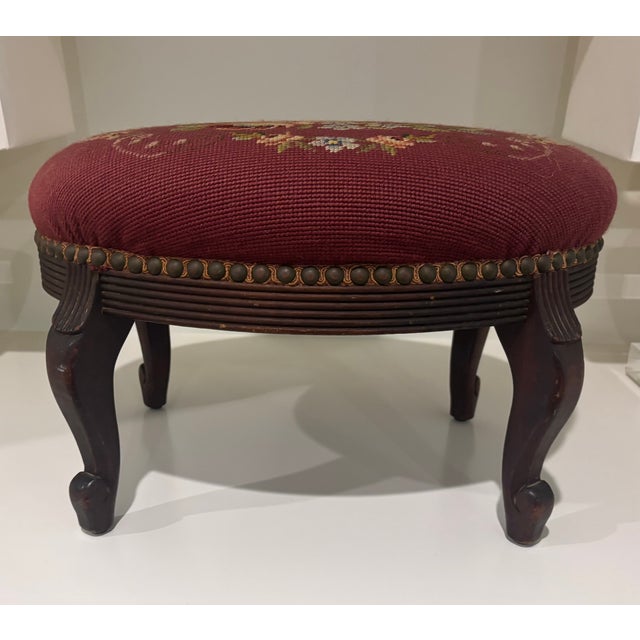 Antique Needlepoint Footstool For Sale - Image 4 of 16