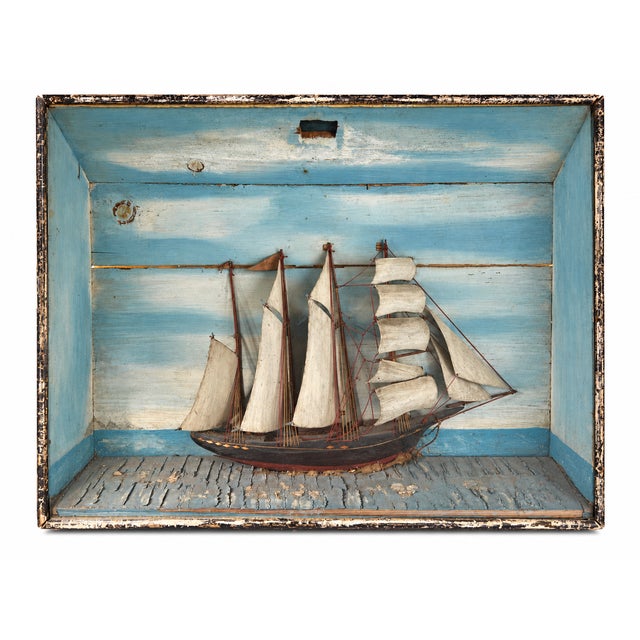 Mid-Century Modern Maritime Diorama with Large Sailing Ship Under Glass, United States, 1950s For Sale - Image 10 of 10