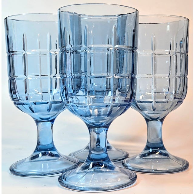 Periwinkle Cut Windowpane Goblets- Set of Four For Sale - Image 10 of 11