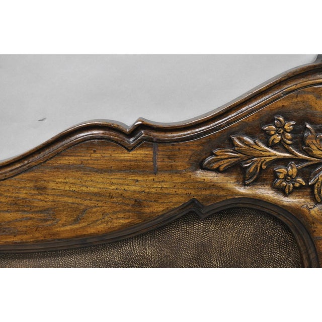 Wood Vintage French Country Provincial Oak Wood Upholstered Panel King Bed Headboard For Sale - Image 7 of 12