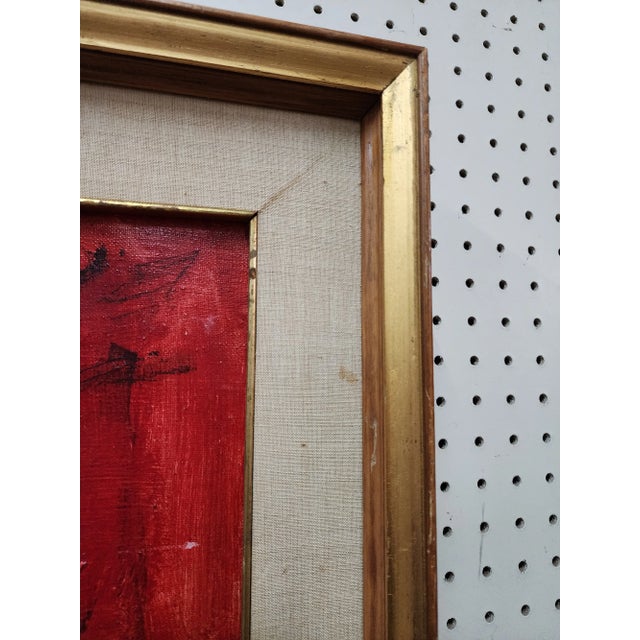 Textile Mid 20th Century Red "Boat House"" Paris City / Town Abstract Oil Painting By DeSmedtdt For Sale - Image 7 of 12