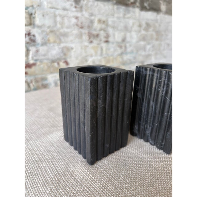 2020s Set of 2 Fluted Black Marble Tea Light Holders For Sale - Image 5 of 5