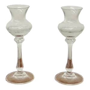 Late 19th Century Austrian Etched Glass Candlestick Holders - a Pair