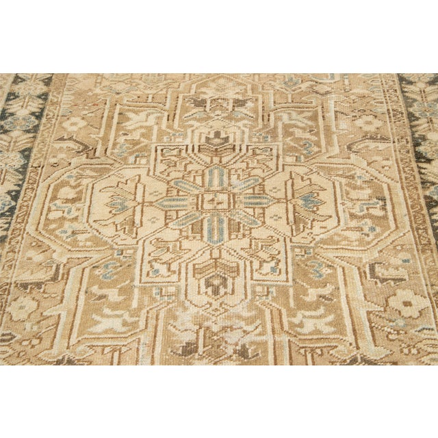 Handmade Wool Rug Persian Heriz in Brown With Allover Motif For Sale - Image 9 of 10
