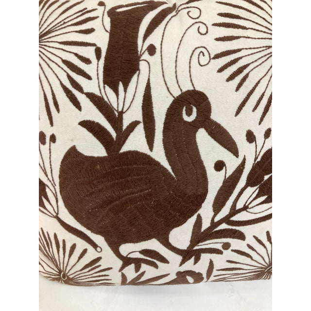 Brown Crewel Work Hand Embroidered Brown Bird Toss Pillow-1 For Sale - Image 8 of 10