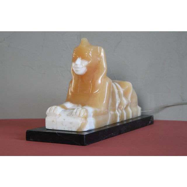 Alabaster and Marble Sphynx Lamp, 1930s For Sale - Image 10 of 18