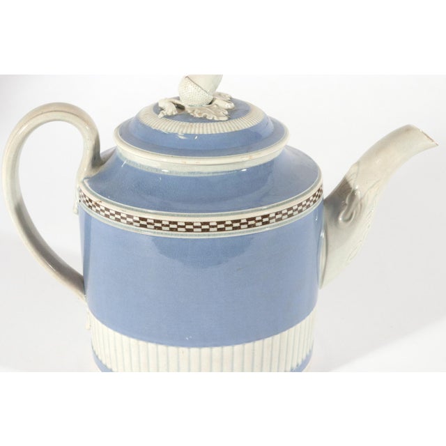1790s English Pearlware Blue Slip Teapot & Cover With Engine-Turned Fluting For Sale - Image 4 of 9