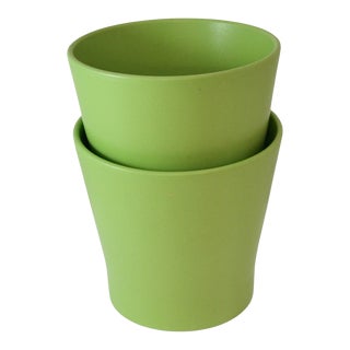 Chartreuse Ceramic Planters – a Pair For Sale