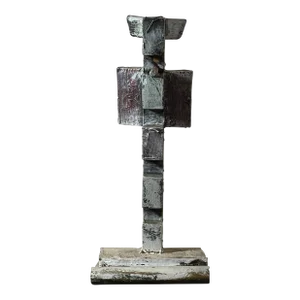 Vintage Polychrome Outsider Hand Carved Wood Totem, Signed