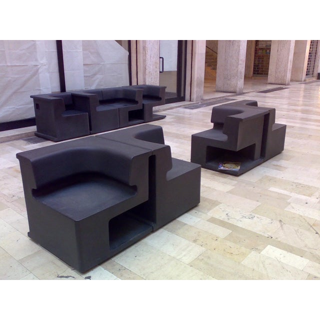 Black polyethylene modular armchairs suitable for both indoor and outdoor use. Wear due to use. Perfectly functional. This...