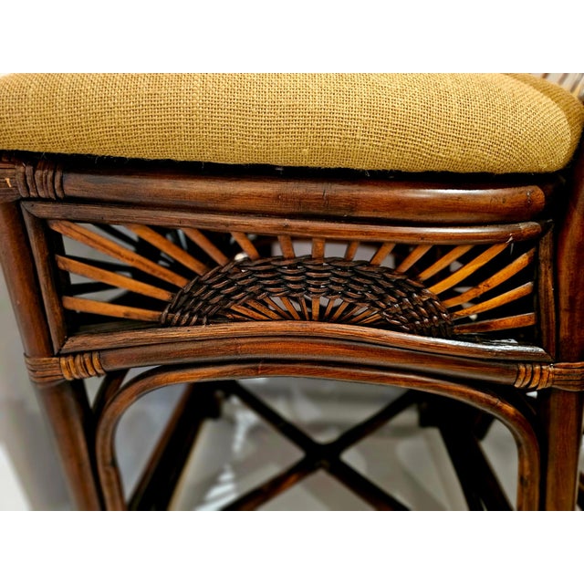 Bamboo Rattan & Upholstered Vintage Counter Stools With Backs -Set of 4 For Sale - Image 9 of 12