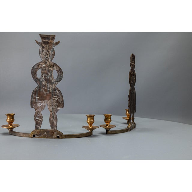 Scandinavian Brass Figural Wall Candleholders, 1970s, Set of 2 For Sale - Image 12 of 18
