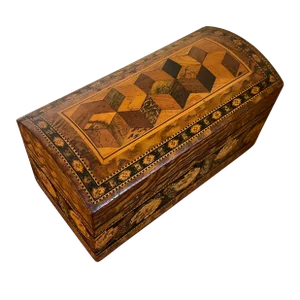 Antique Mid 19th Century Parquetry Tunbridge Ware Trinket Box for Stationery or Jewelry Circa 1850