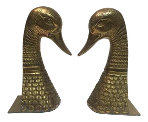 Rare Vintage Intricately Detailed Brass Duck Bookends