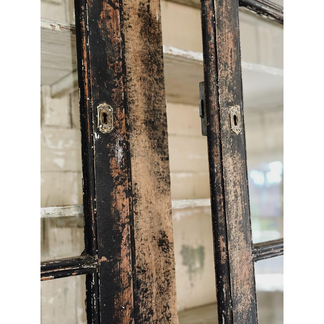 19th Century Antique Black Painted French Buffet Deux Corps/Hutch Cabinet For Sale - Image 4 of 12