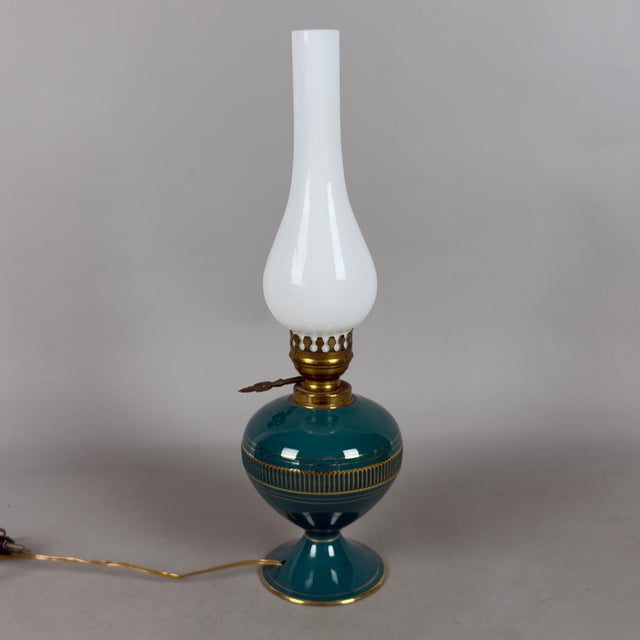 Green Florentine Porcelain Table Lamp with Opaline Glass For Sale - Image 3 of 12