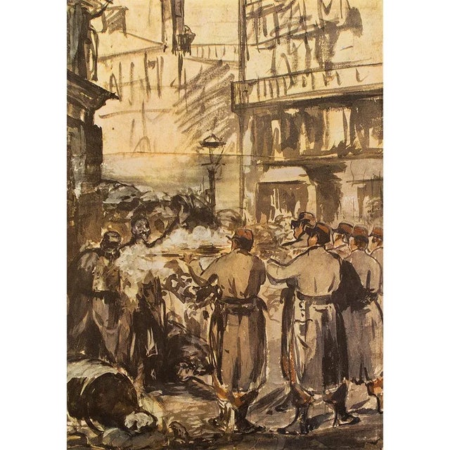 1959 After Edouard Manet "Barricade" Vintage Hungarian Full-Color Print For Sale - Image 4 of 6