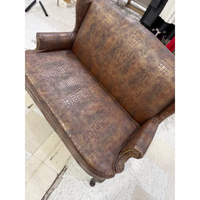 Brown 1950s Traditional Style Embossed Crocodile Sofa Loveseat For Sale - Image 8 of 8