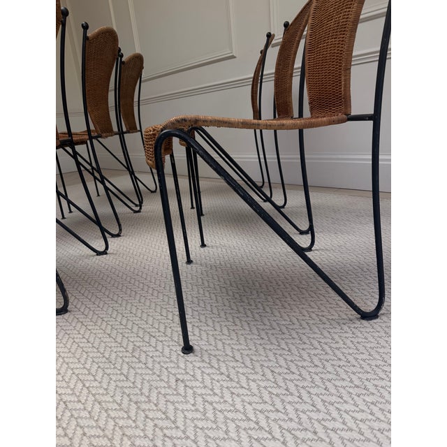 Mid-Century Wicker and Iron Dining Chairs attributed to Frederic Weinberg, 1950s, Set of 6 For Sale - Image 12 of 16