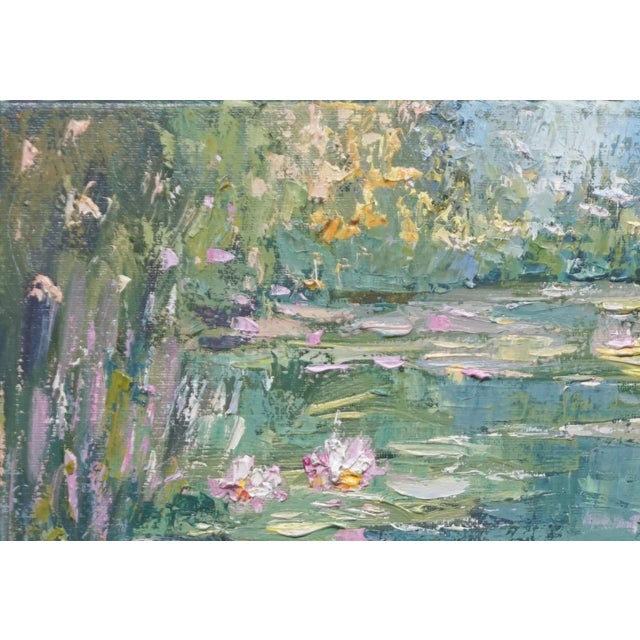 Impressionist Sean Wu Original Oil Landscape of Lily Pond For Sale - Image 3 of 5