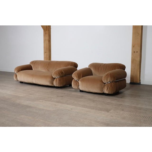 Velvet Sesann Two Seater Sofa by Gianfranco Frattini for Cassina, Italy, 1969 For Sale - Image 15 of 18