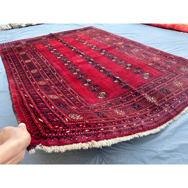 Tribal Red Bokhara Hand-Knotted Wool Rug - 7'3" X 5'4" For Sale - Image 3 of 11