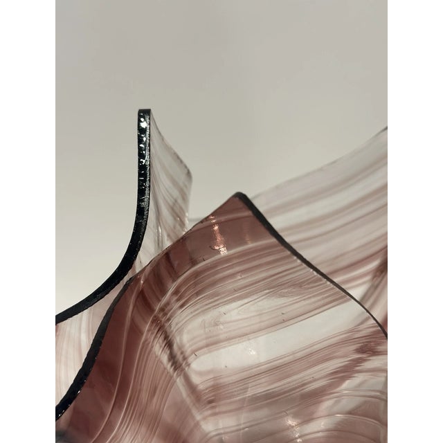 1990s Vintage Murano Style Purple Ribbon Art Glass Handkerchief Swirl Bowl For Sale - Image 5 of 8