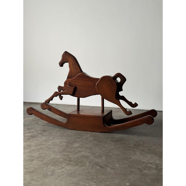 Handcrafted Mid 20th Century Sculptural Pine Rocking Horse For Sale - Image 4 of 18