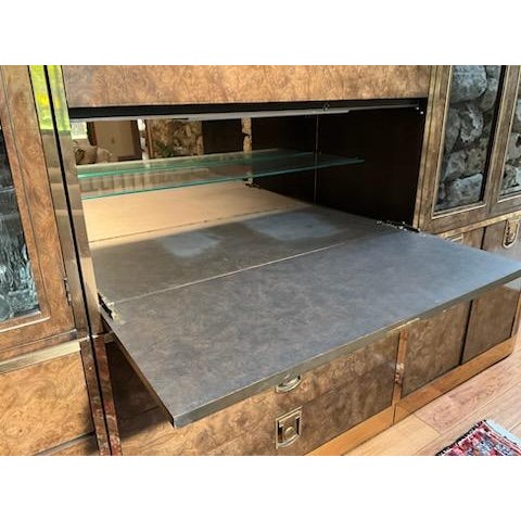 Art Deco Mastercraft Burl & Brass Cabinets 3 Piece 1970s For Sale - Image 3 of 12