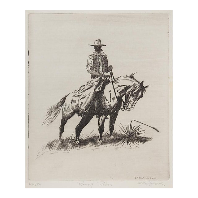 1973 Cowboy and Horse Etching For Sale